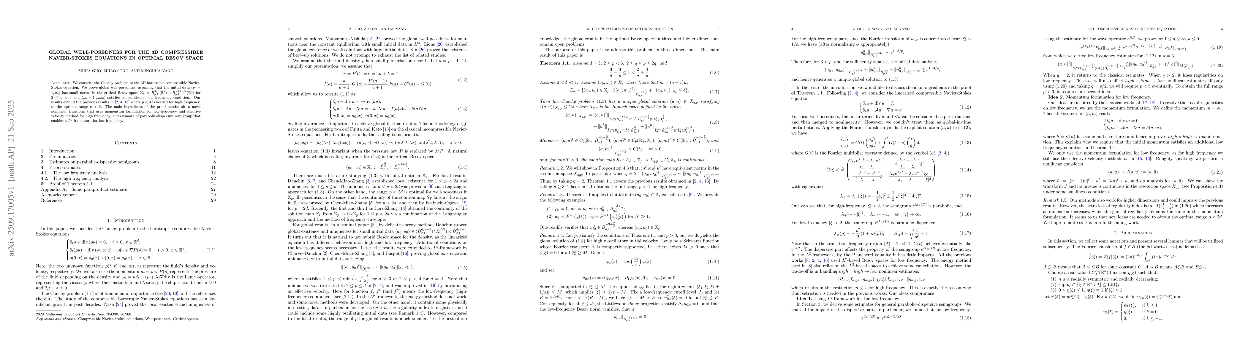 Thumbnail for Global well-posedness for the 3D compressible Navier-Stokes equations in
  optimal Besov space