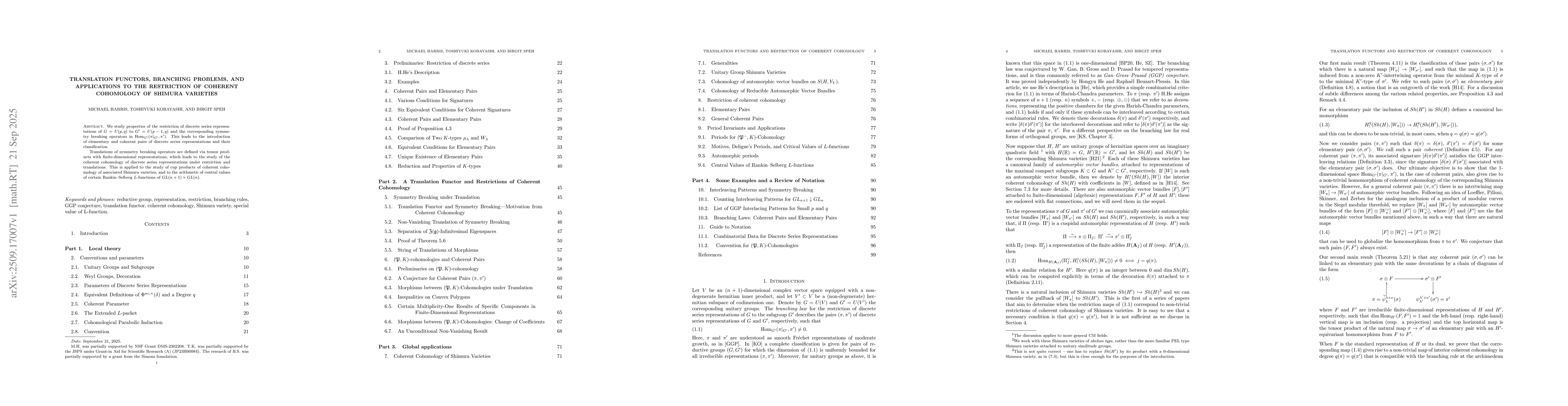 Thumbnail for Translation functors, branching problems, and applications to the
  restriction of coherent cohomology of Shimura varieties