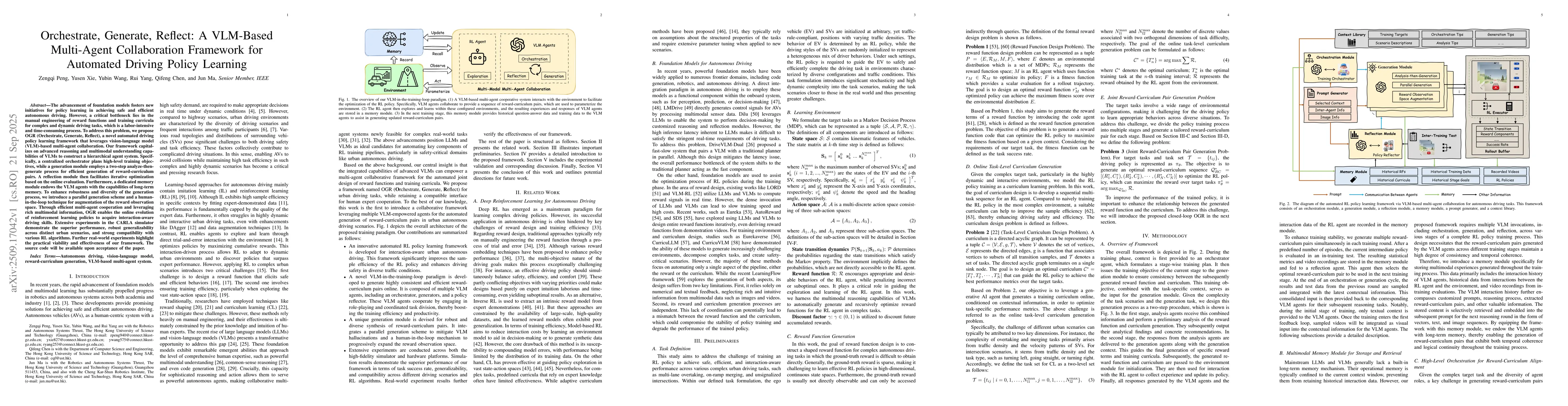 Thumbnail for Orchestrate, Generate, Reflect: A VLM-Based Multi-Agent Collaboration
  Framework for Automated Driving Policy Learning