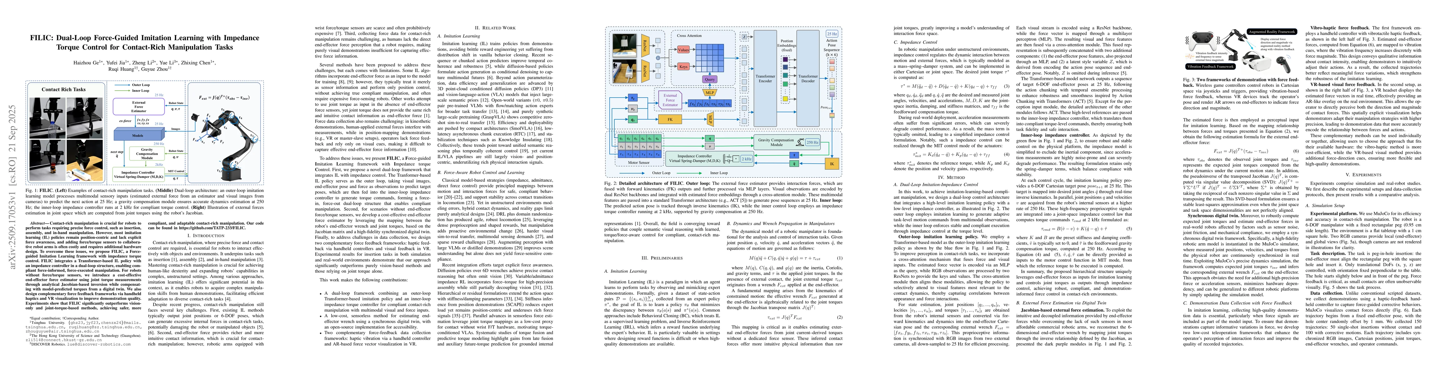 Thumbnail for FILIC: Dual-Loop Force-Guided Imitation Learning with Impedance Torque
  Control for Contact-Rich Manipulation Tasks