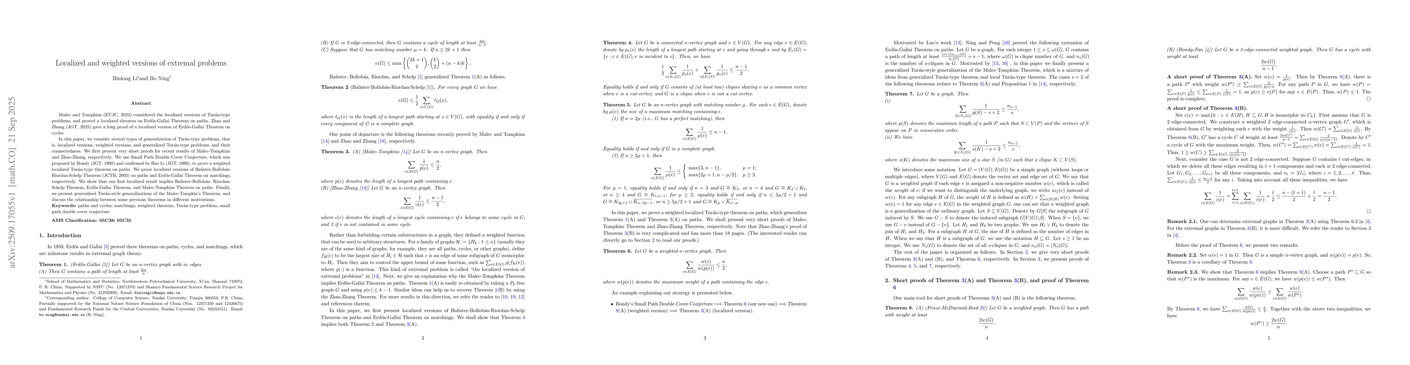 Thumbnail for Localized and weighted versions of extremal problems