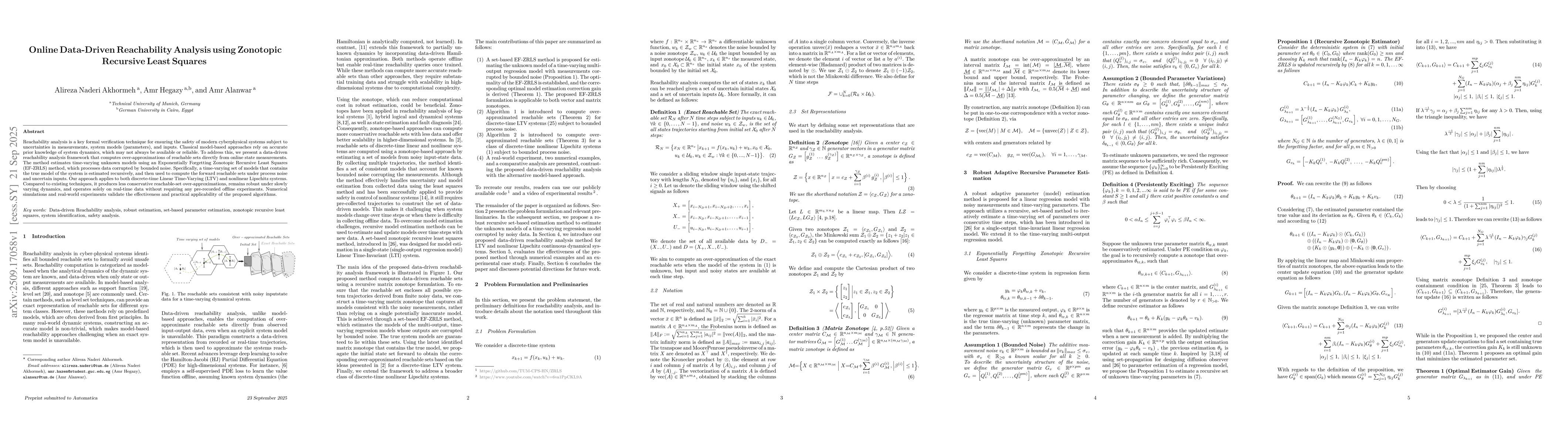 Thumbnail for Online Data-Driven Reachability Analysis using Zonotopic Recursive Least
  Squares