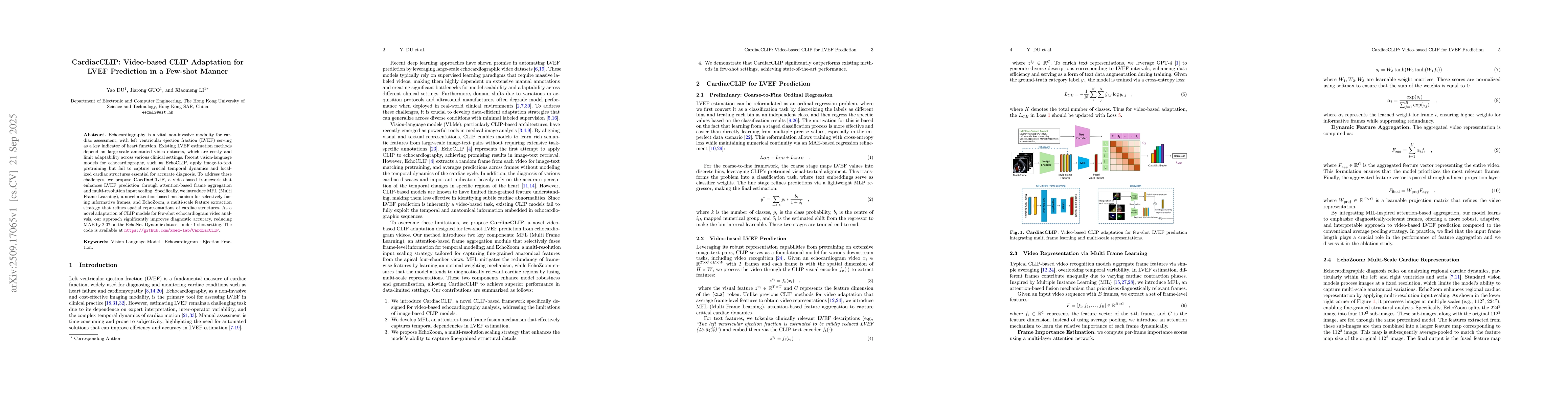 Thumbnail for CardiacCLIP: Video-based CLIP Adaptation for LVEF Prediction in a
  Few-shot Manner