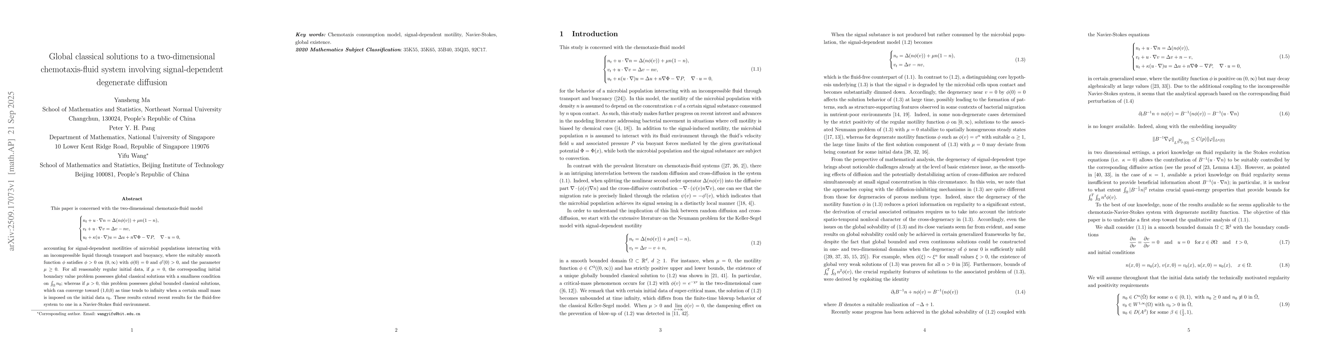 Thumbnail for Global classical solutions to a two-dimensional chemotaxis-fluid system
  involving signal-dependent degenerate diffusion