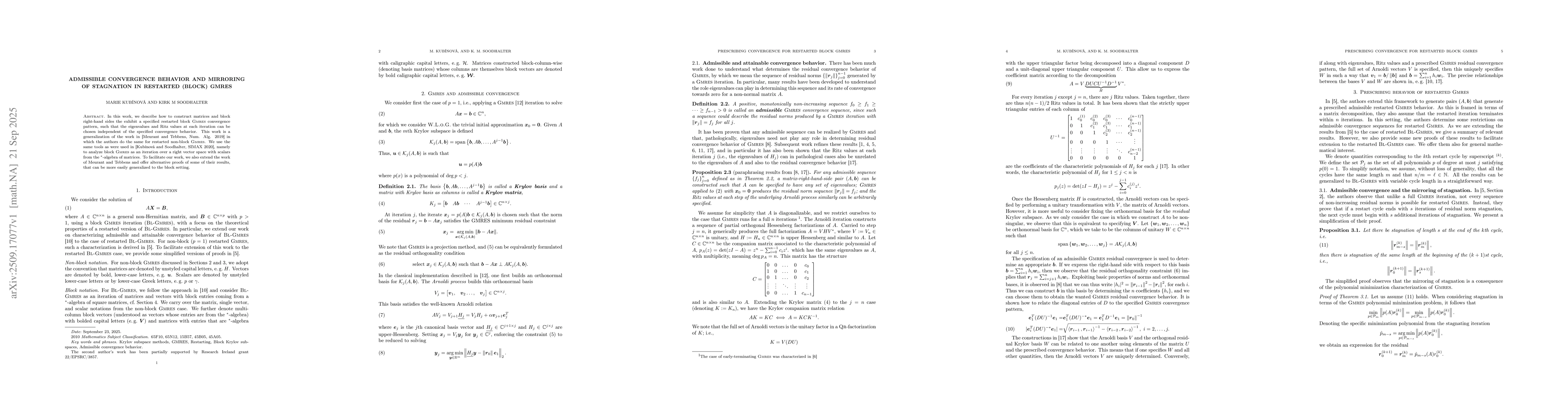 Thumbnail for Admissible convergence behavior and mirroring of stagnation in restarted
  (block) GMRES