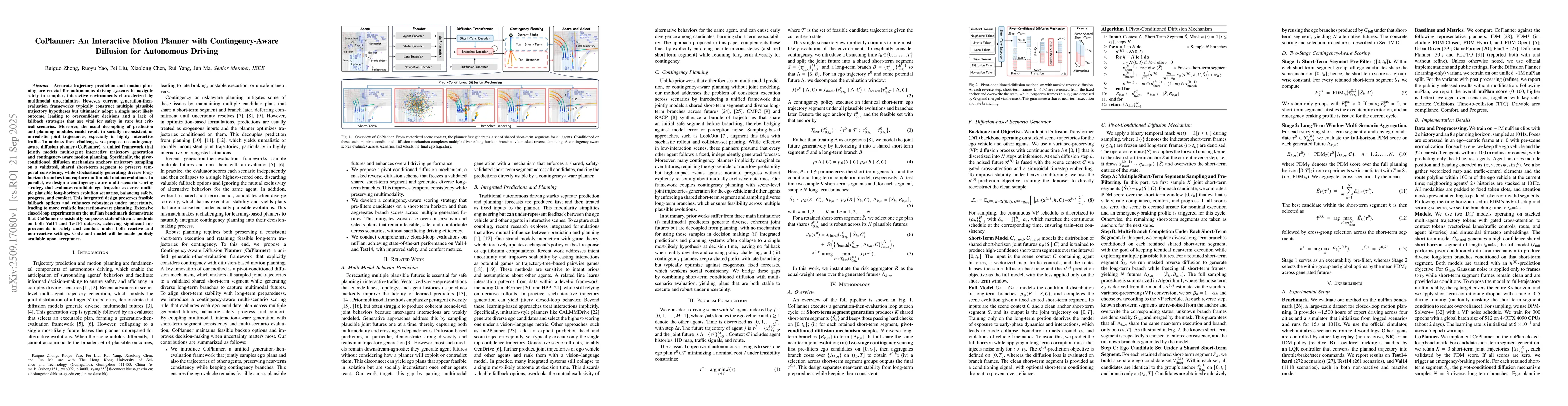 Thumbnail for CoPlanner: An Interactive Motion Planner with Contingency-Aware
  Diffusion for Autonomous Driving