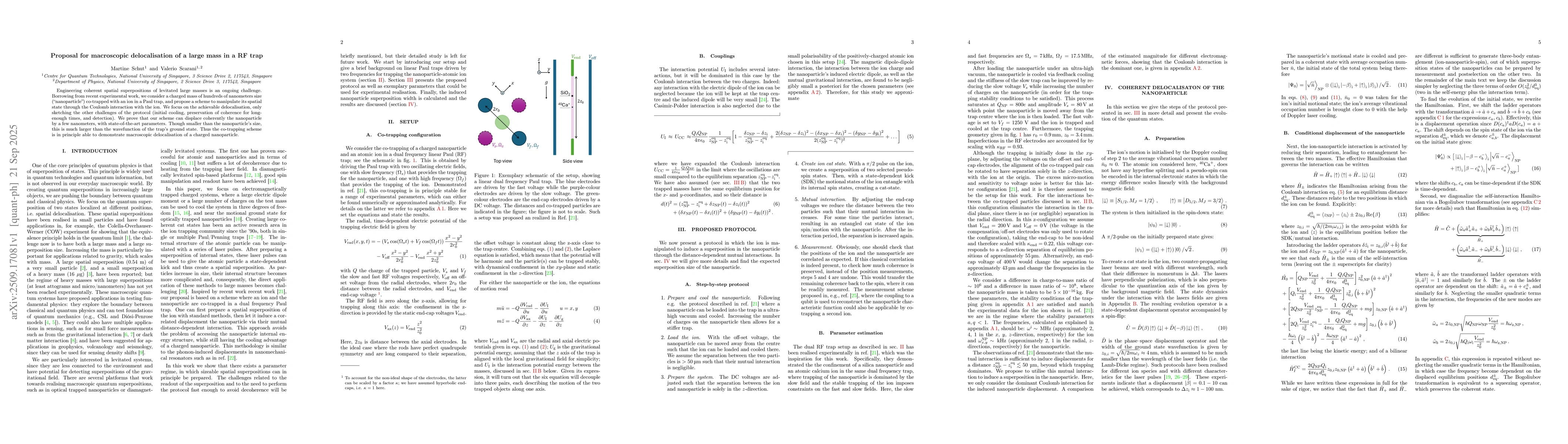 Thumbnail for Proposal for macroscopic delocalisation of a large mass in a RF trap