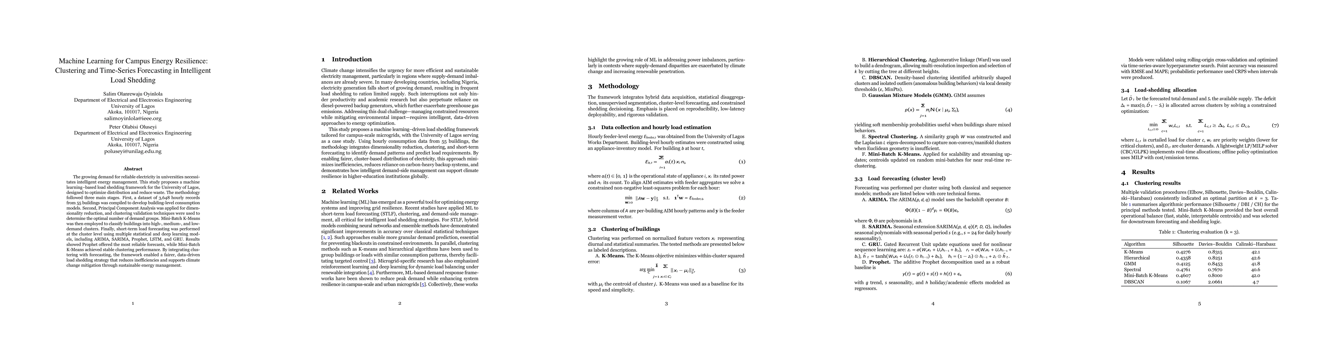Thumbnail for Machine Learning for Campus Energy Resilience: Clustering and
  Time-Series Forecasting in Intelligent Load Shedding