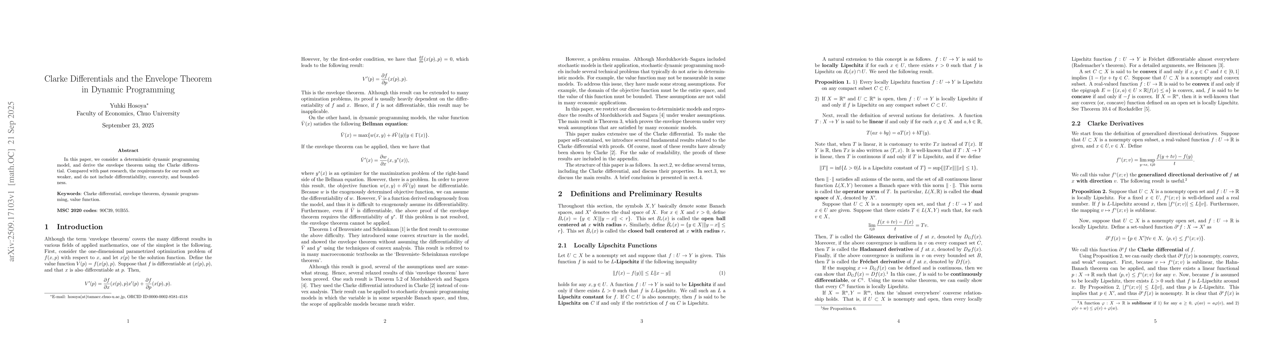Thumbnail for Clarke Differentials and the Envelope Theorem in Dynamic Programming