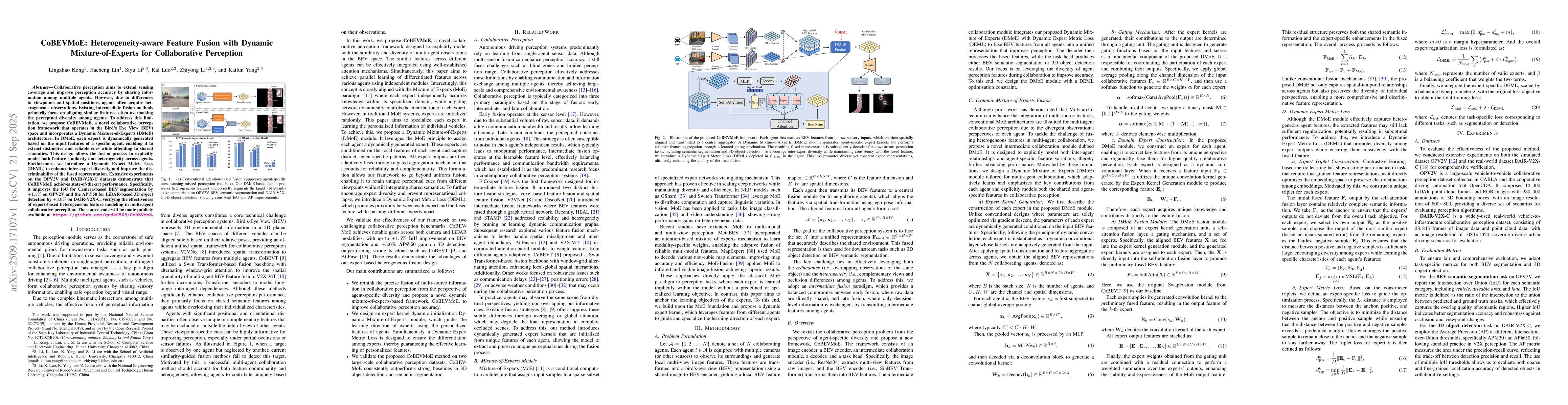 Thumbnail for CoBEVMoE: Heterogeneity-aware Feature Fusion with Dynamic
  Mixture-of-Experts for Collaborative Perception