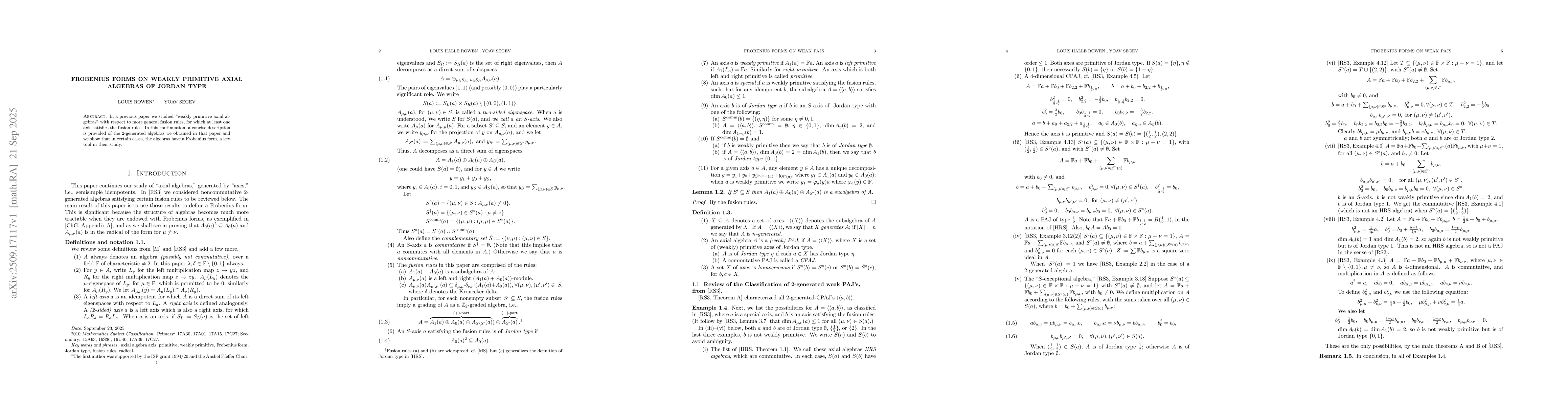 Thumbnail for Frobenius forms on weakly primitive axial algebras of Jordan type
