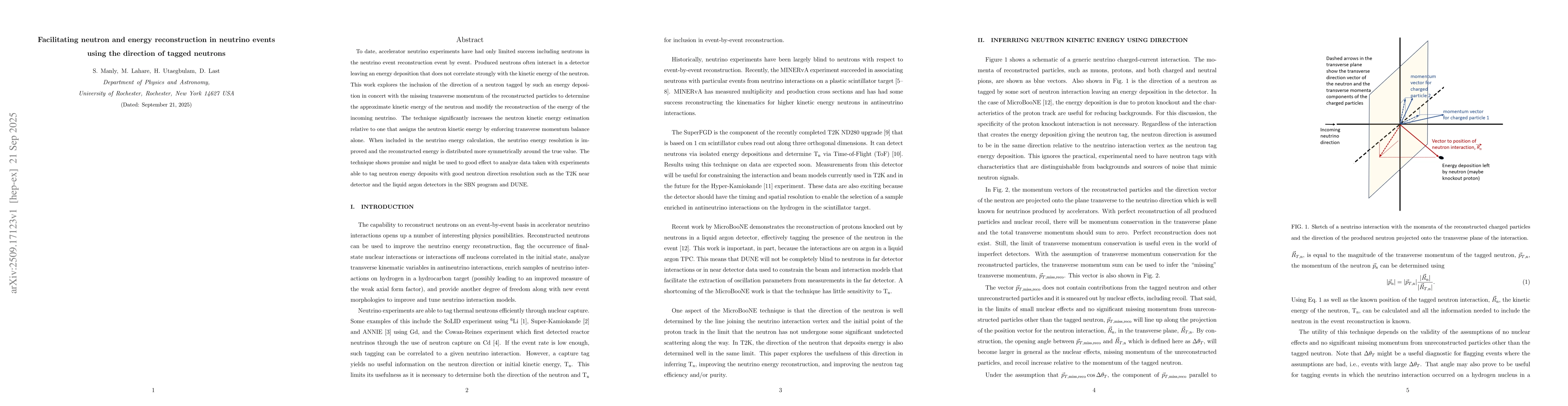 Thumbnail for Facilitating neutron and energy reconstruction in neutrino events using
  the direction of tagged neutrons