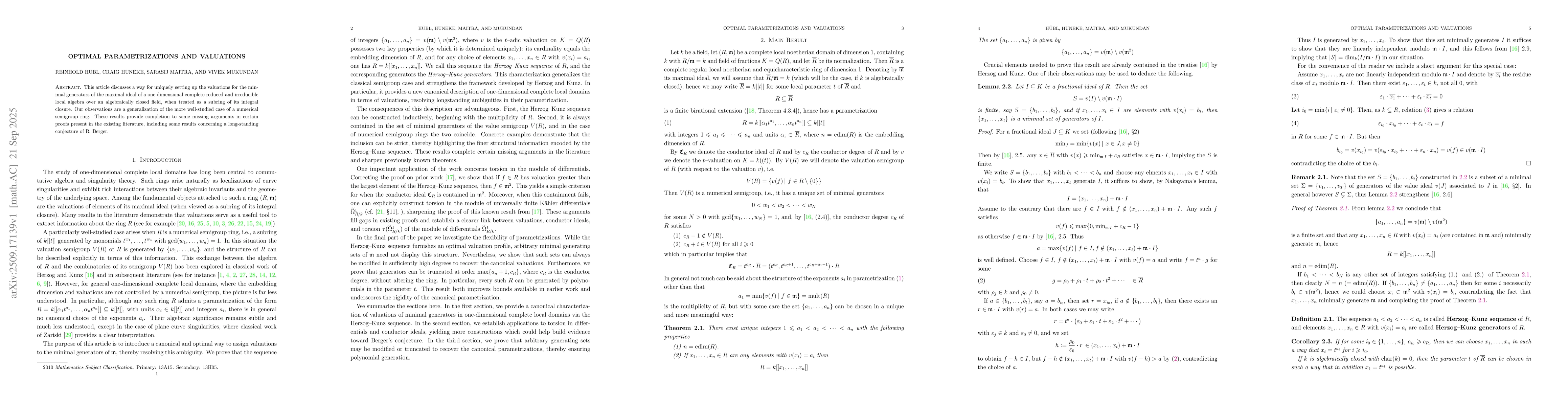 Thumbnail for Optimal Parametrizations and Valuations