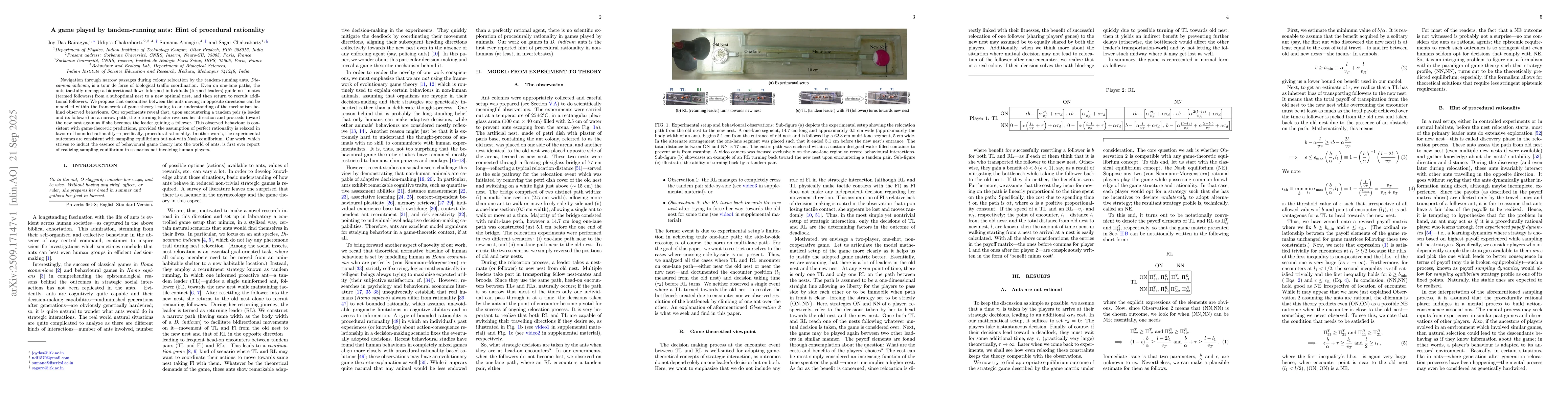 Thumbnail for A game played by tandem-running ants: Hint of procedural rationality