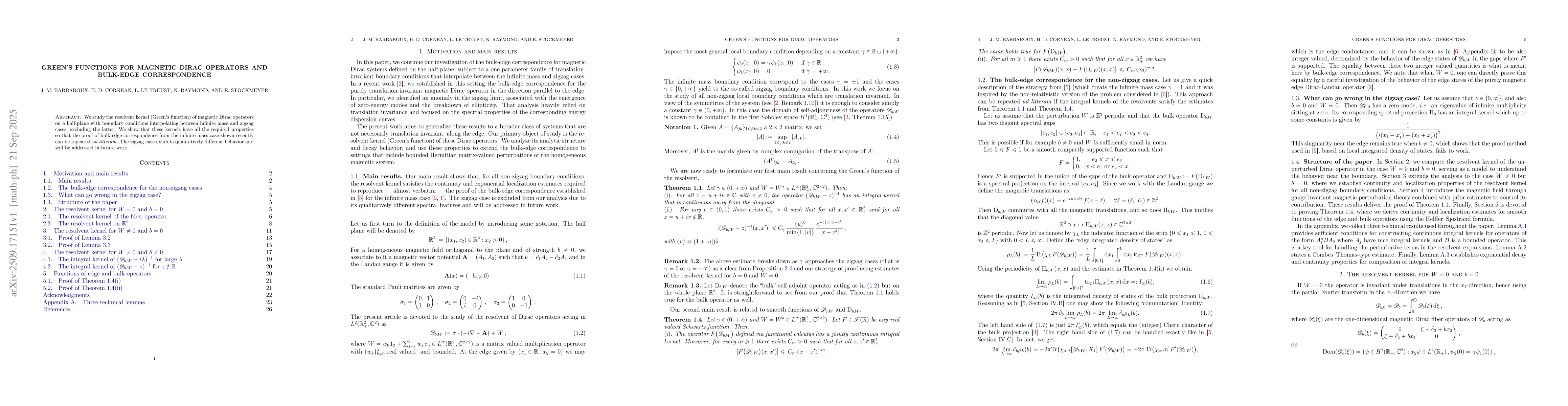 Thumbnail for Green's functions for magnetic Dirac operators and bulk-edge
  correspondence