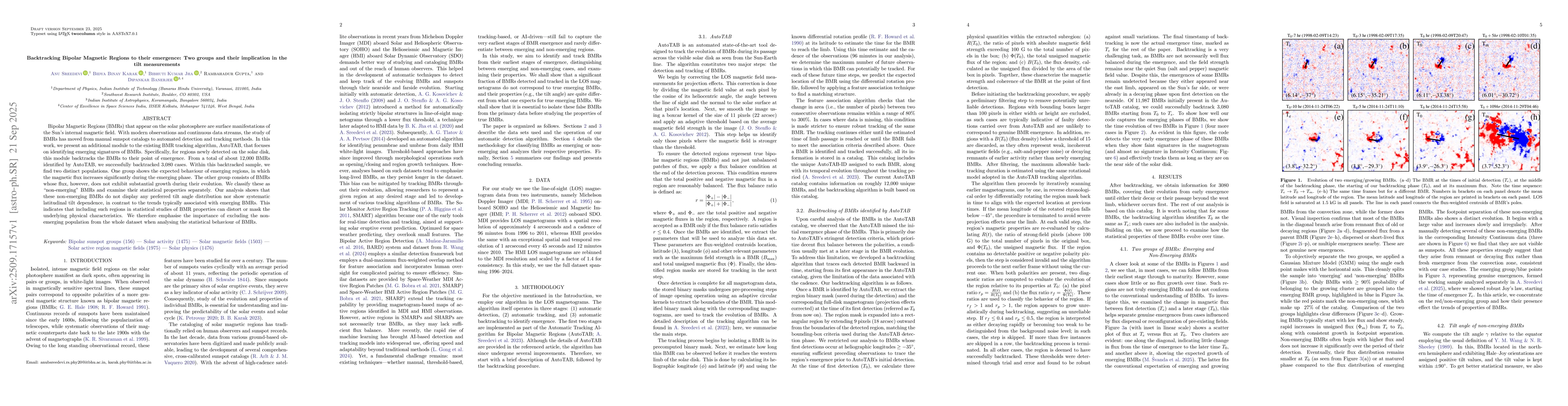 Thumbnail for Backtracking Bipolar Magnetic Regions to their emergence: Two groups and
  their implication in the tilt measurements