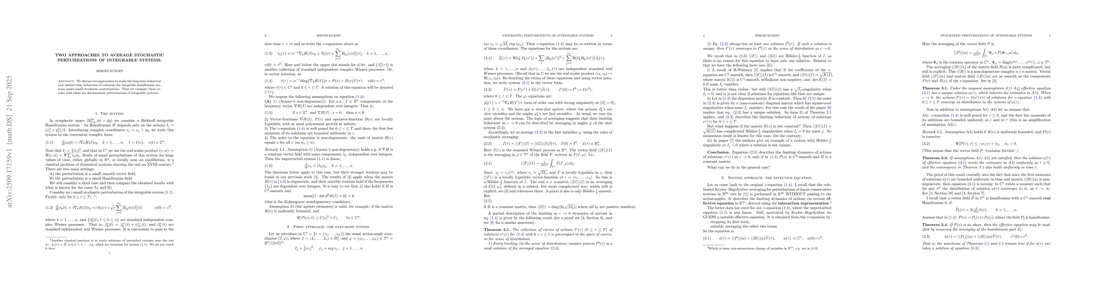 Thumbnail for Two approaches to average stochastic perturbations of integrable systems