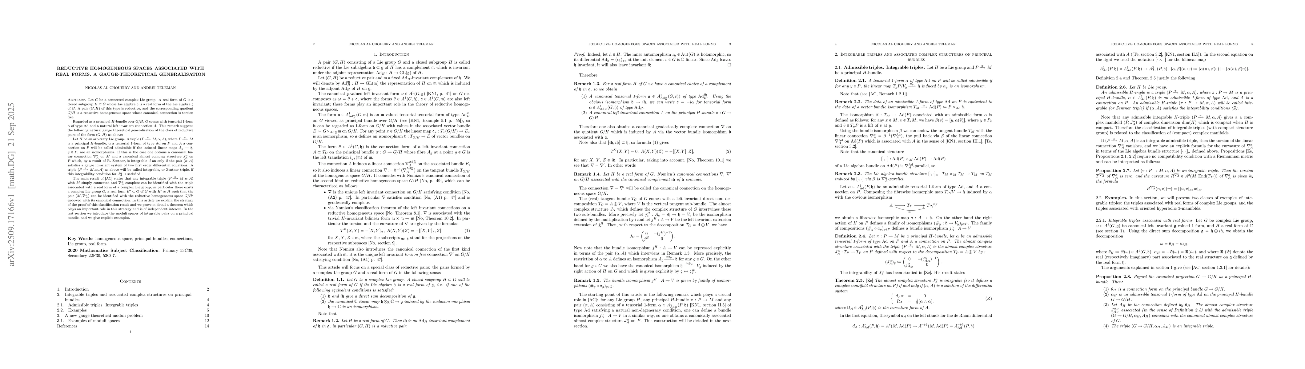Thumbnail for Reductive homogeneous spaces associated with real forms. A
  gauge-theoretical generalisation
