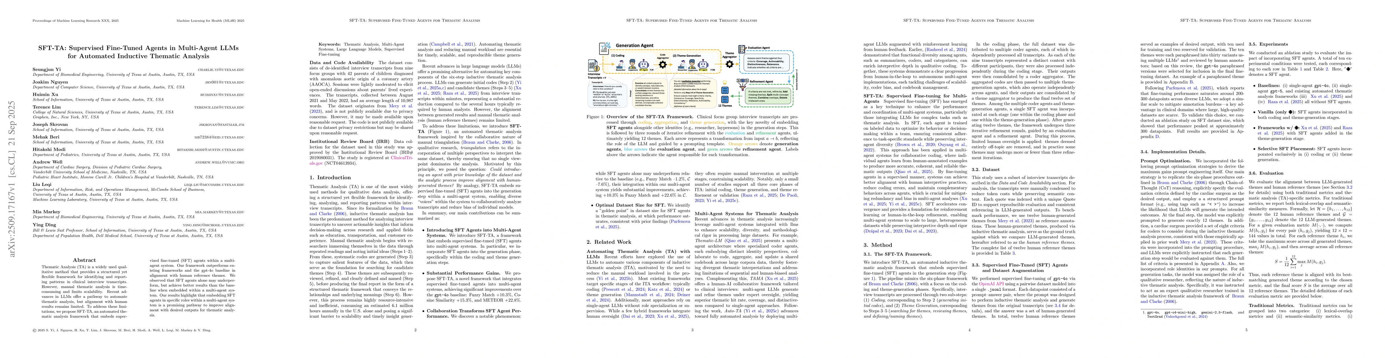 Thumbnail for SFT-TA: Supervised Fine-Tuned Agents in Multi-Agent LLMs for Automated
  Inductive Thematic Analysis