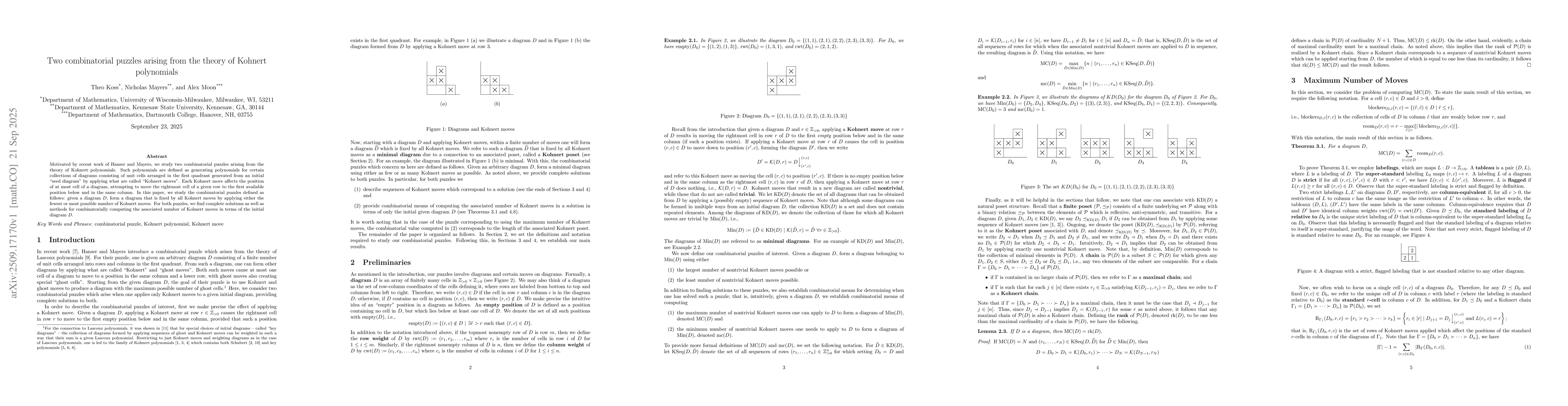 Thumbnail for Two combinatorial puzzles arising from the theory of Kohnert polynomials