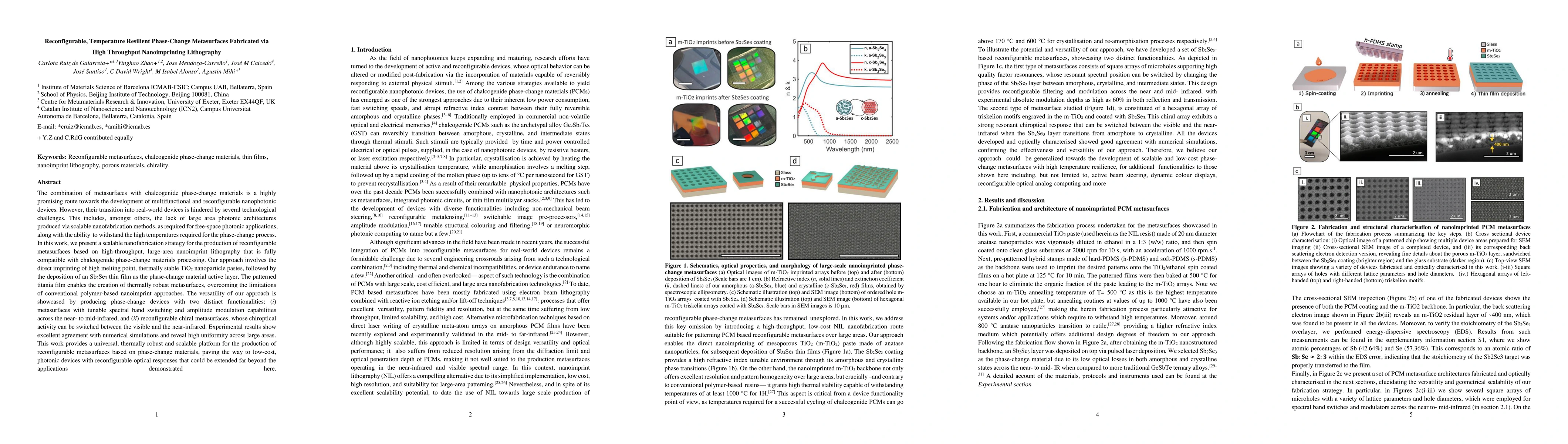 Thumbnail for Reconfigurable, Temperature Resilient Phase-Change Metasurfaces
  Fabricated via High Throughput Nanoimprinting Lithography