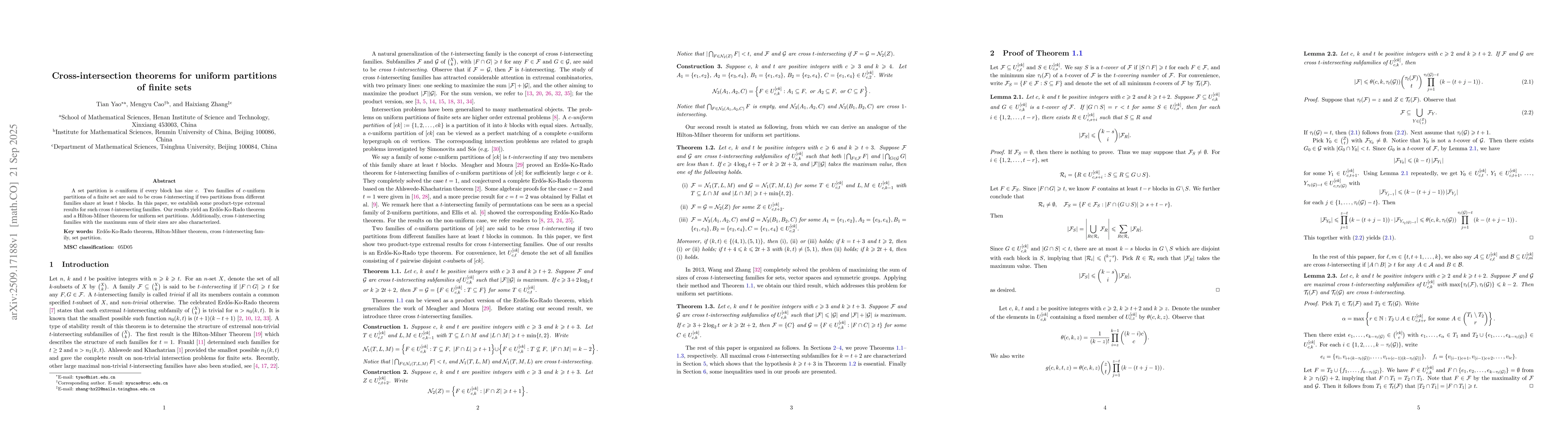 Thumbnail for Cross-intersection theorems for uniform partitions of finite sets