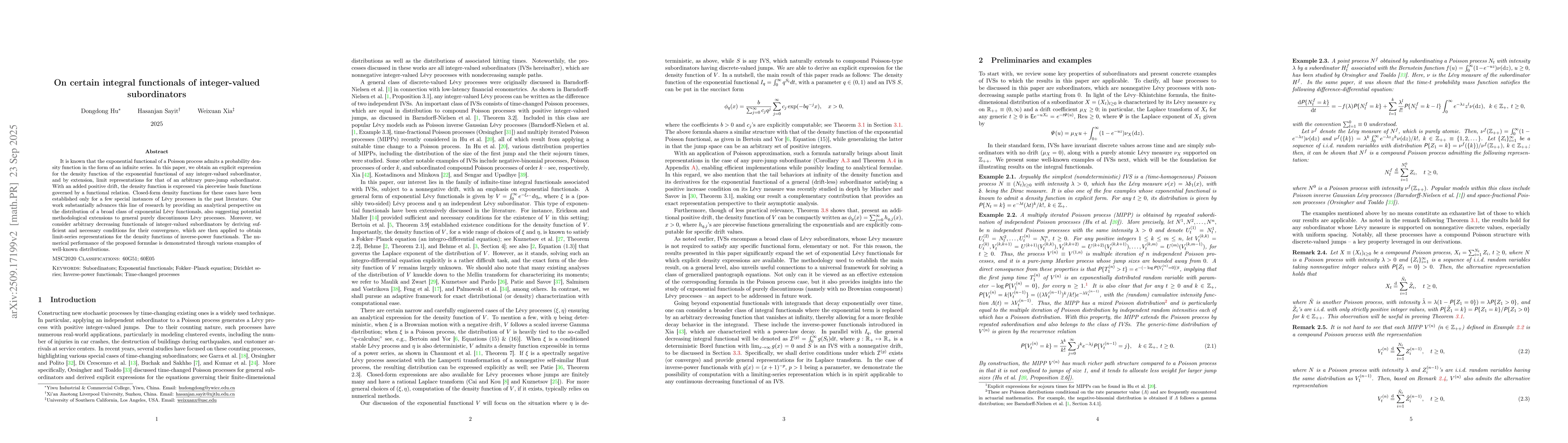 Thumbnail for On certain integral functionals of integer-valued subordinators