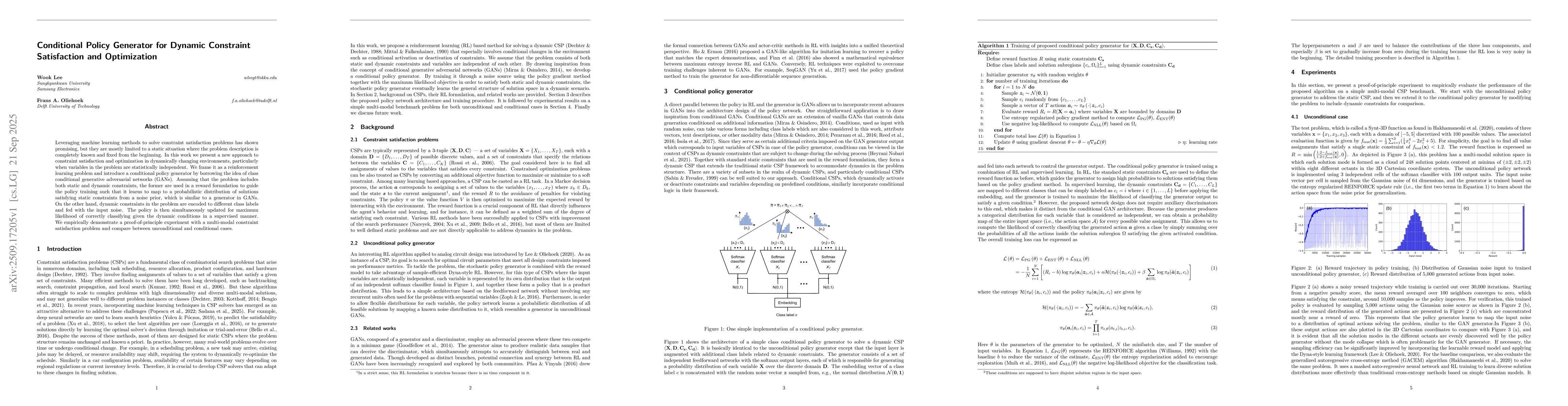 Thumbnail for Conditional Policy Generator for Dynamic Constraint Satisfaction and
  Optimization