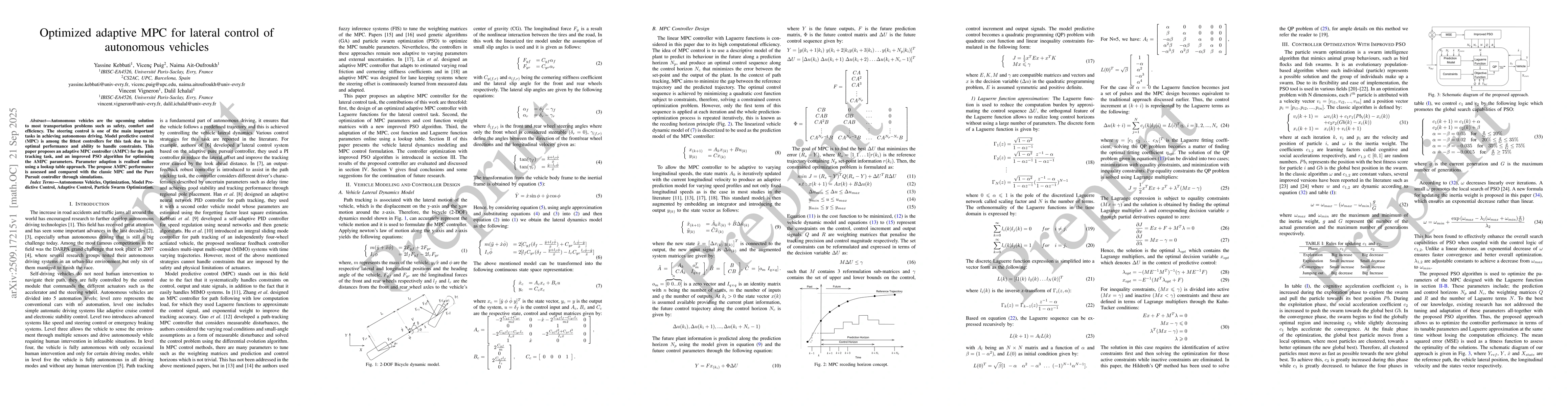 Thumbnail for Optimized adaptive MPC for lateral control of autonomous vehicles
