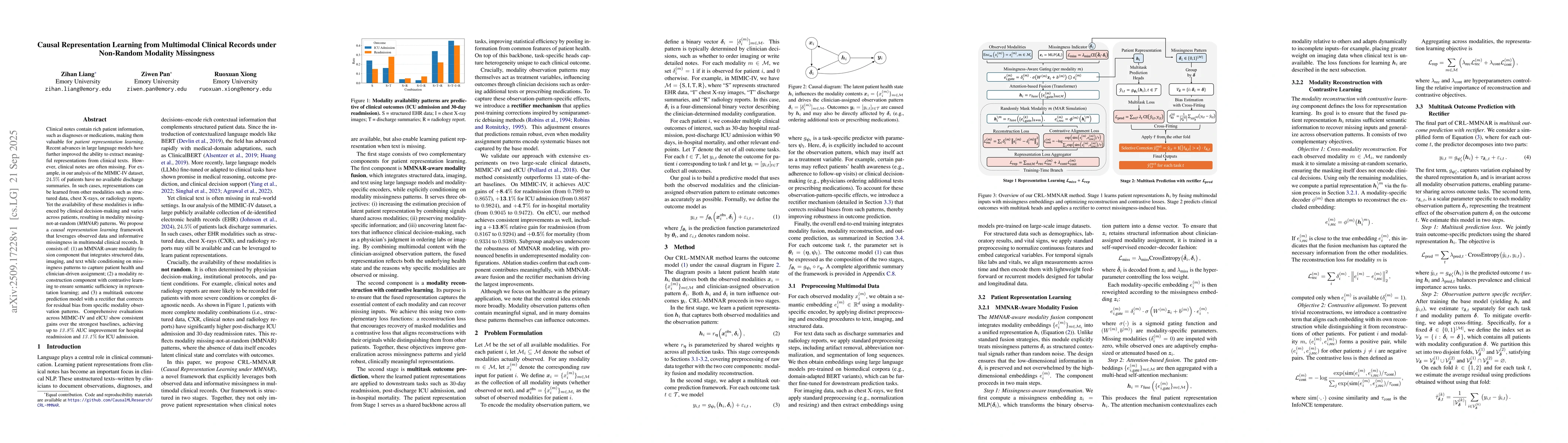 Thumbnail for Causal Representation Learning from Multimodal Clinical Records under
  Non-Random Modality Missingness