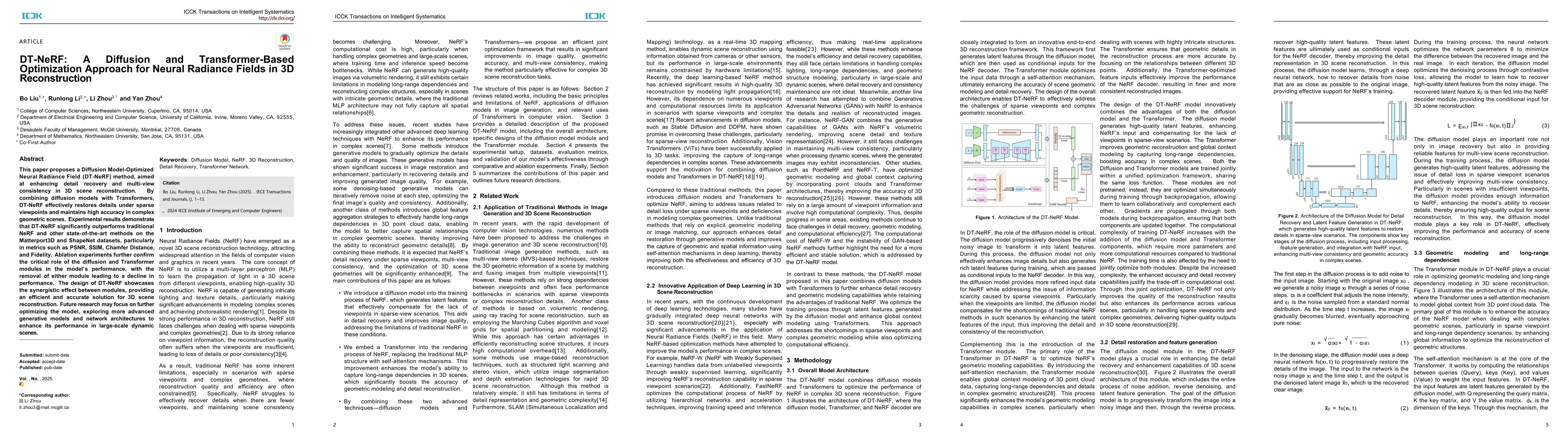 Thumbnail for DT-NeRF: A Diffusion and Transformer-Based Optimization Approach for
  Neural Radiance Fields in 3D Reconstruction