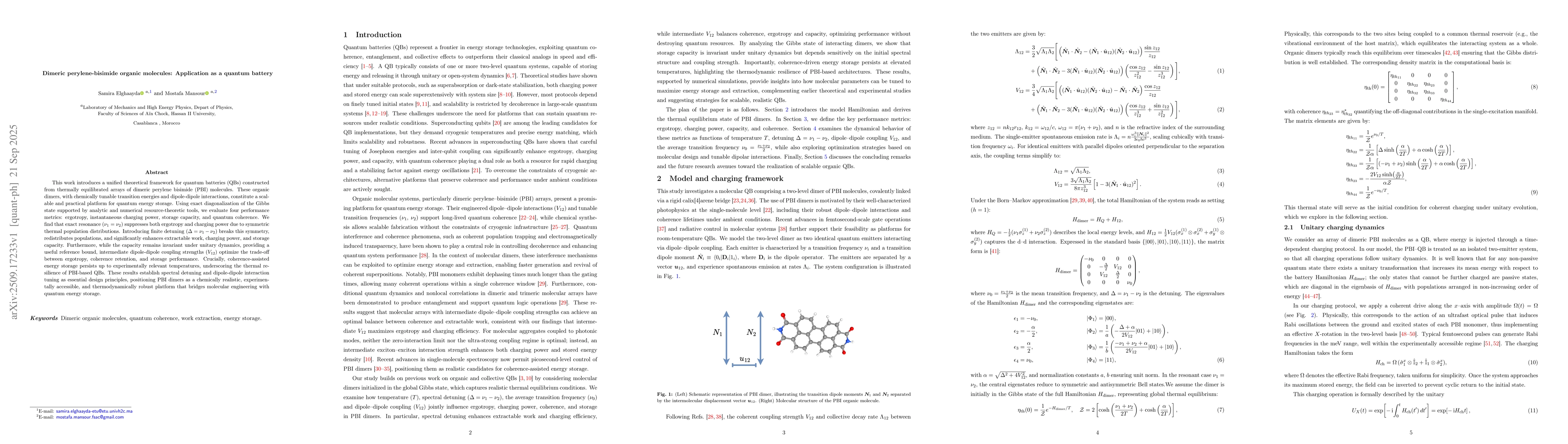 Thumbnail for Dimeric perylene-bisimide organic molecules: Application as a quantum
  battery
