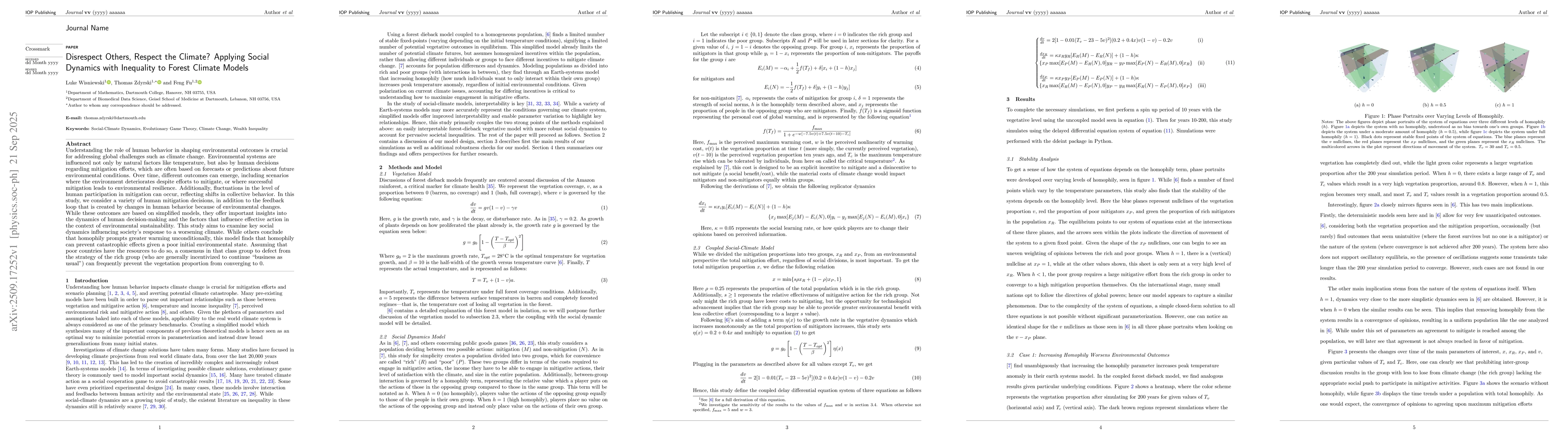Thumbnail for Disrespect Others, Respect the Climate? Applying Social Dynamics with
  Inequality to Forest Climate Models