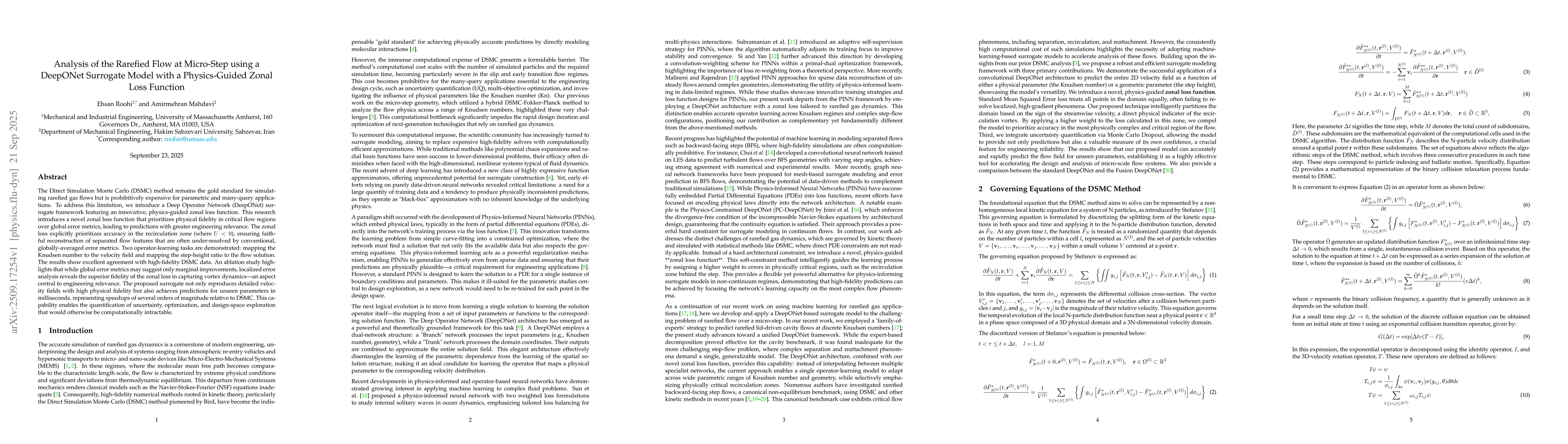 Thumbnail for Analysis of the Rarefied Flow at Micro-Step using a DeepONet Surrogate
  Model with a Physics-Guided Zonal Loss Function