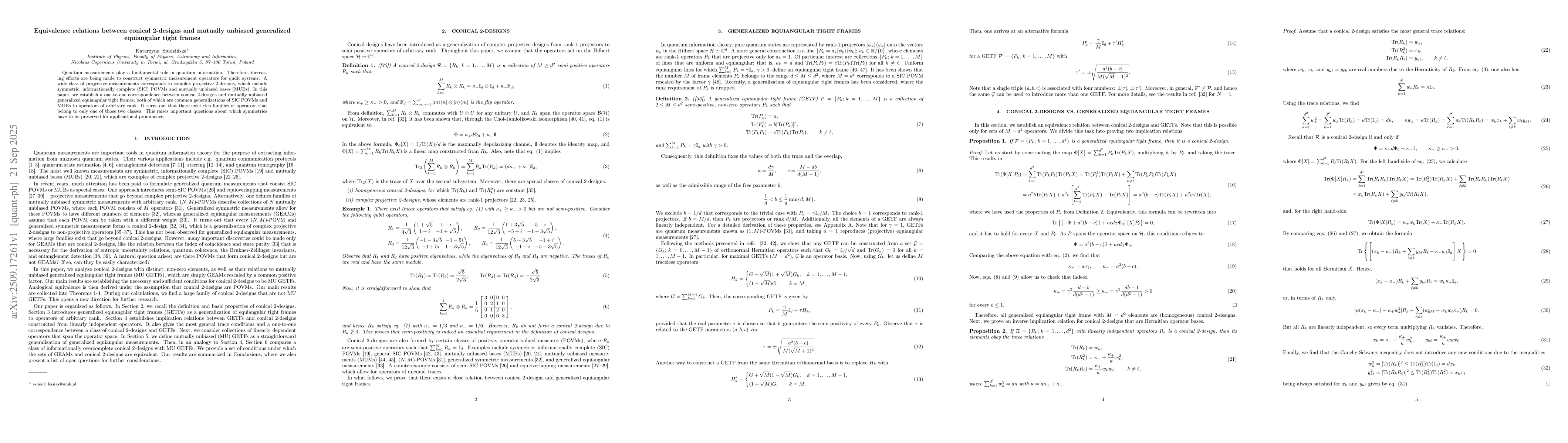 Thumbnail for Equivalence relations between conical 2-designs and mutually unbiased
  generalized equiangular tight frames