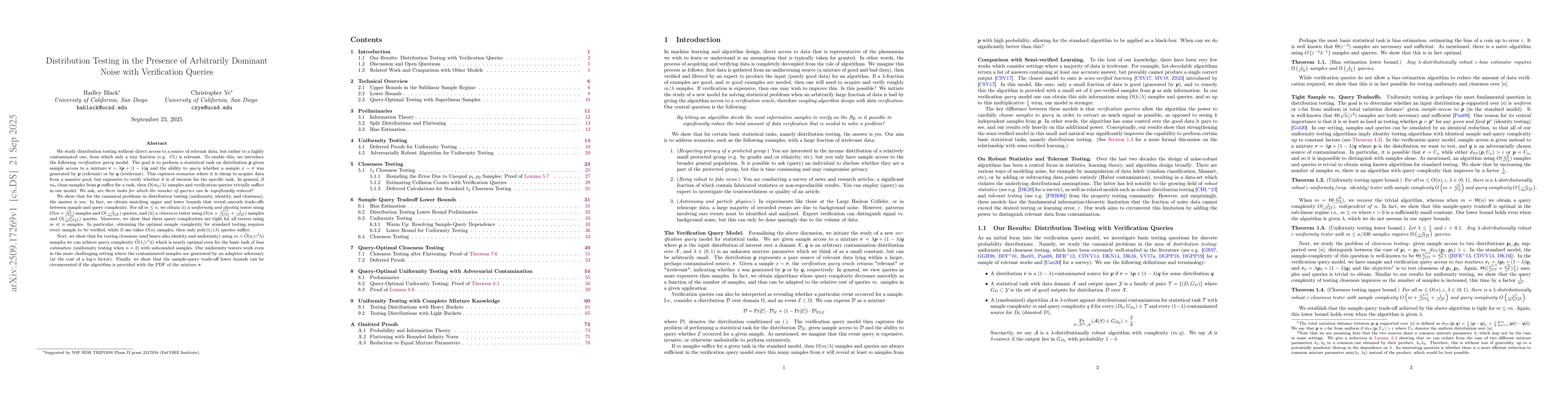 Thumbnail for Distribution Testing in the Presence of Arbitrarily Dominant Noise with
  Verification Queries