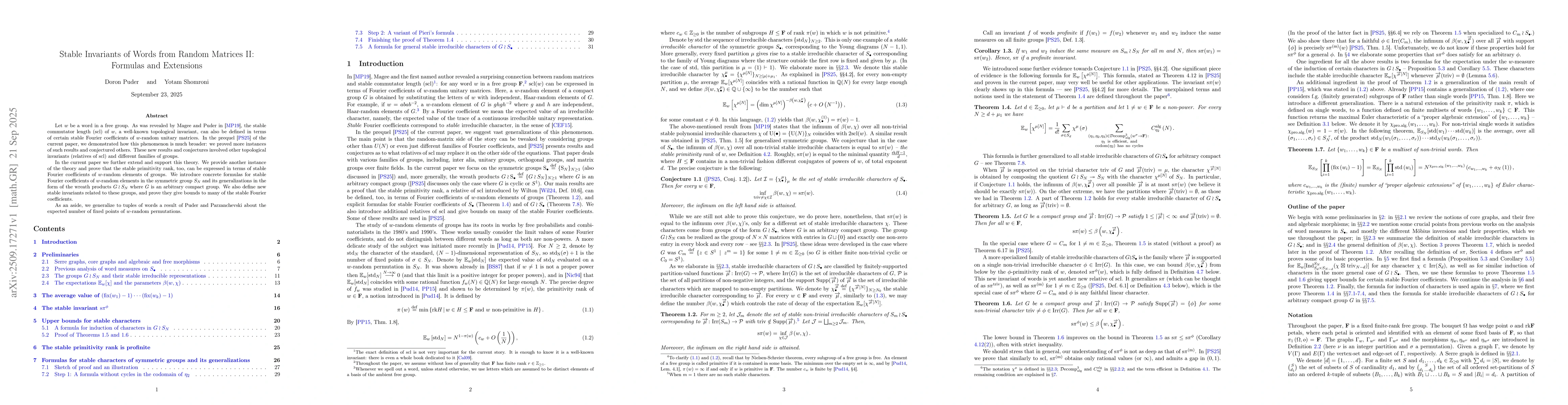 Thumbnail for Stable Invariants of Words from Random Matrices II: Formulas and
  Extensions
