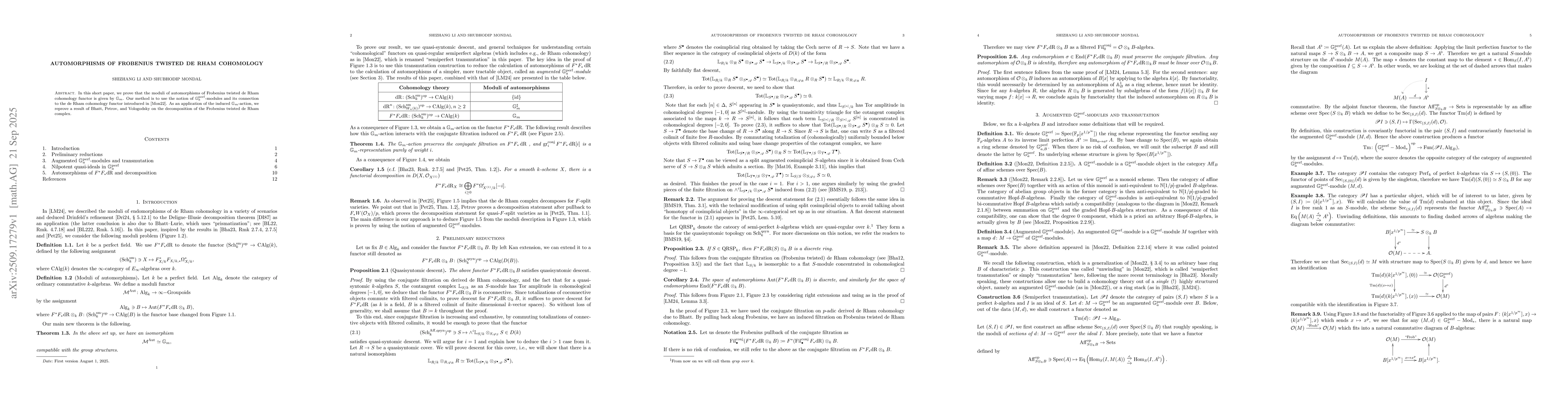 Thumbnail for Automorphisms of Frobenius twisted de Rham cohomology