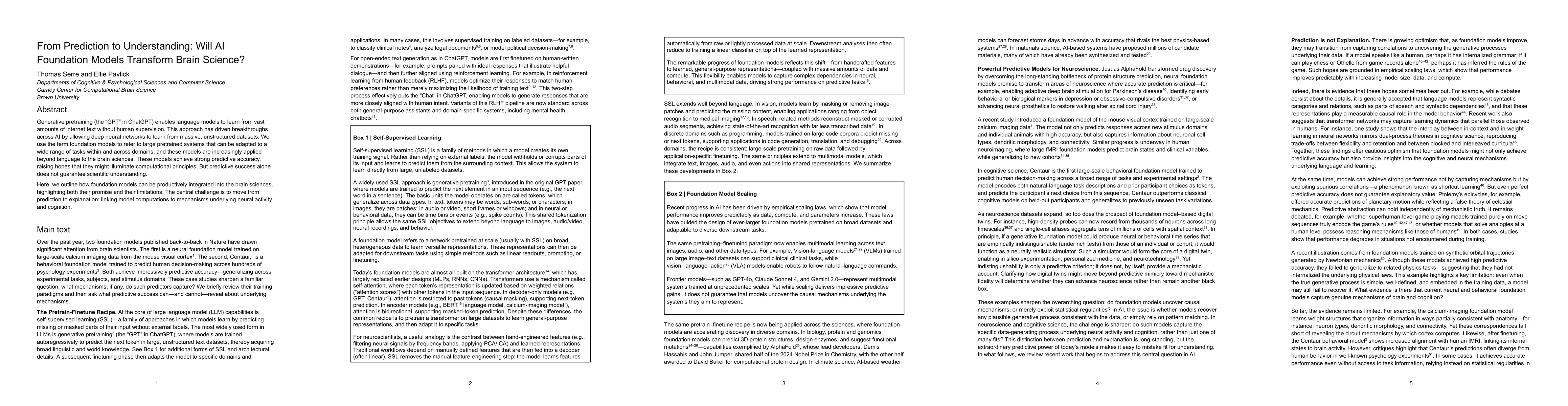Thumbnail for From Prediction to Understanding: Will AI Foundation Models Transform
  Brain Science?