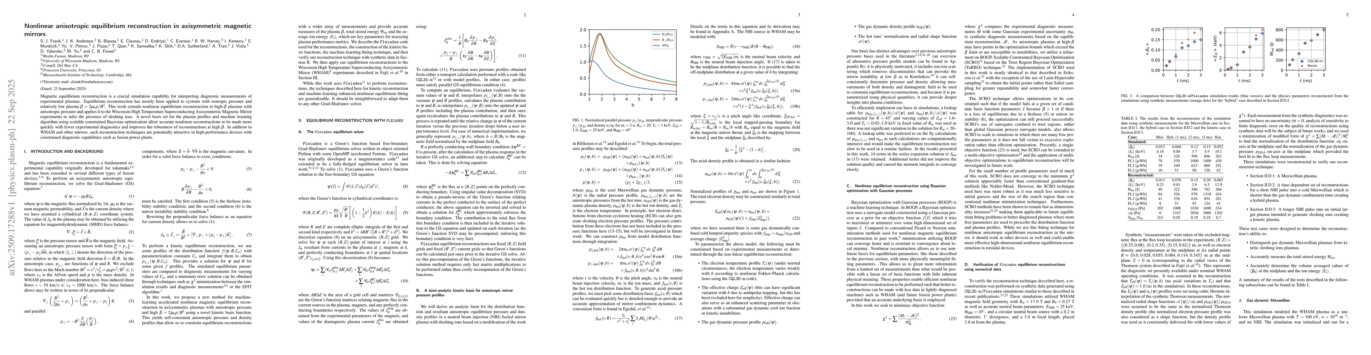 Thumbnail for Nonlinear anisotropic equilibrium reconstruction in axisymmetric
  magnetic mirrors