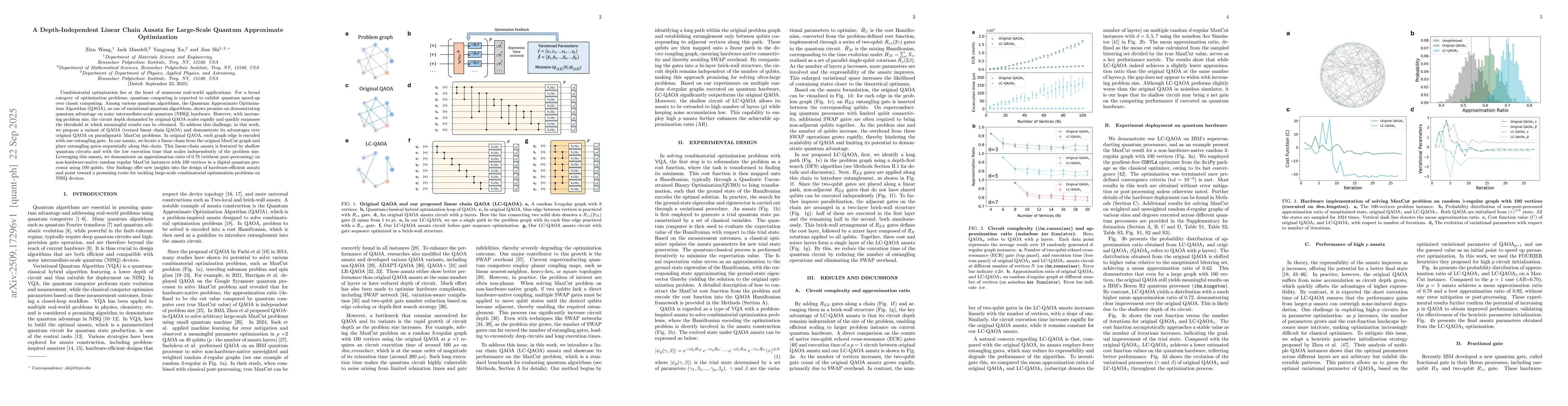 Thumbnail for A Depth-Independent Linear Chain Ansatz for Large-Scale Quantum
  Approximate Optimization