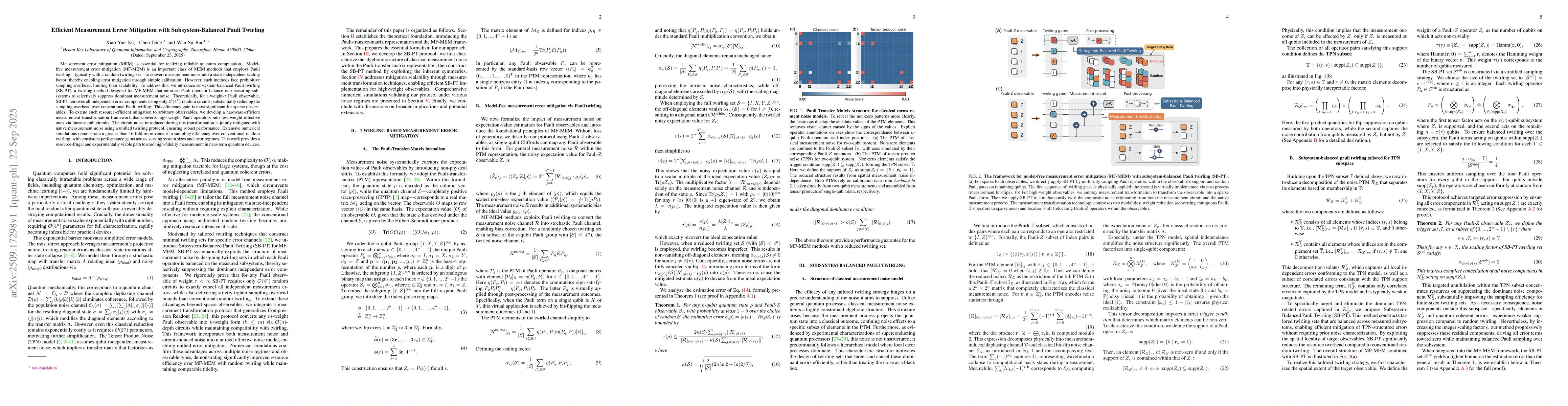 Thumbnail for Efficient Measurement Error Mitigation with Subsystem-Balanced Pauli
  Twirling