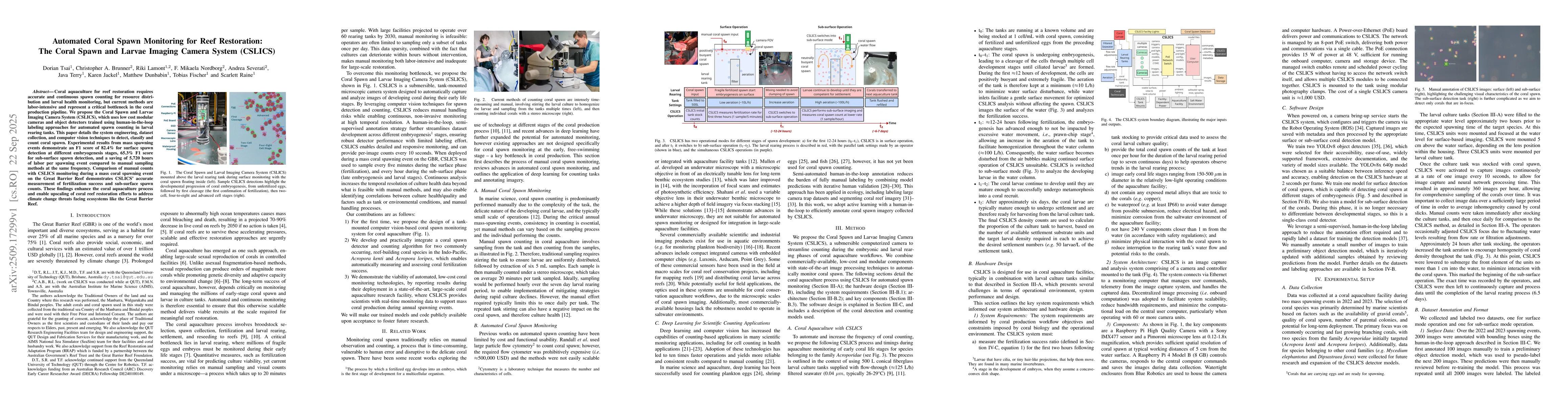 Thumbnail for Automated Coral Spawn Monitoring for Reef Restoration: The Coral Spawn
  and Larvae Imaging Camera System (CSLICS)