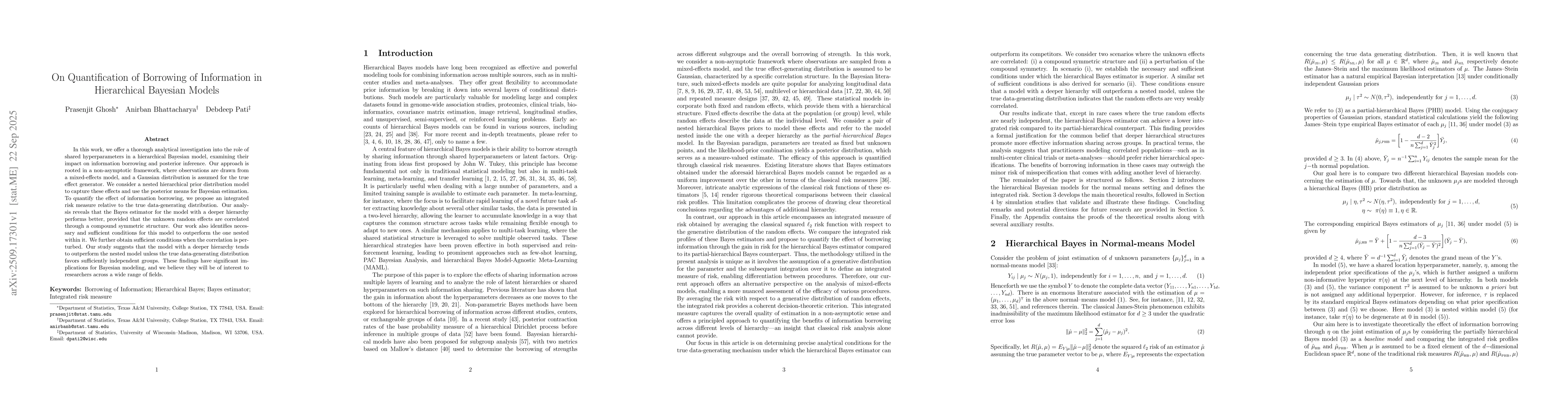 Thumbnail for On Quantification of Borrowing of Information in Hierarchical Bayesian
  Models
