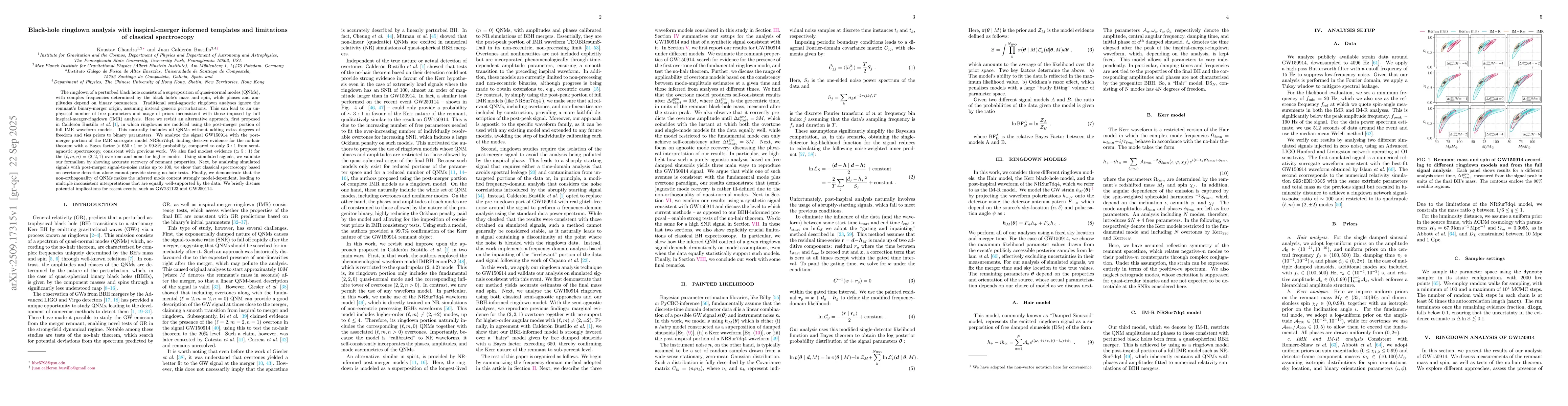 Thumbnail for Black-hole ringdown analysis with inspiral-merger informed templates and
  limitations of classical spectroscopy