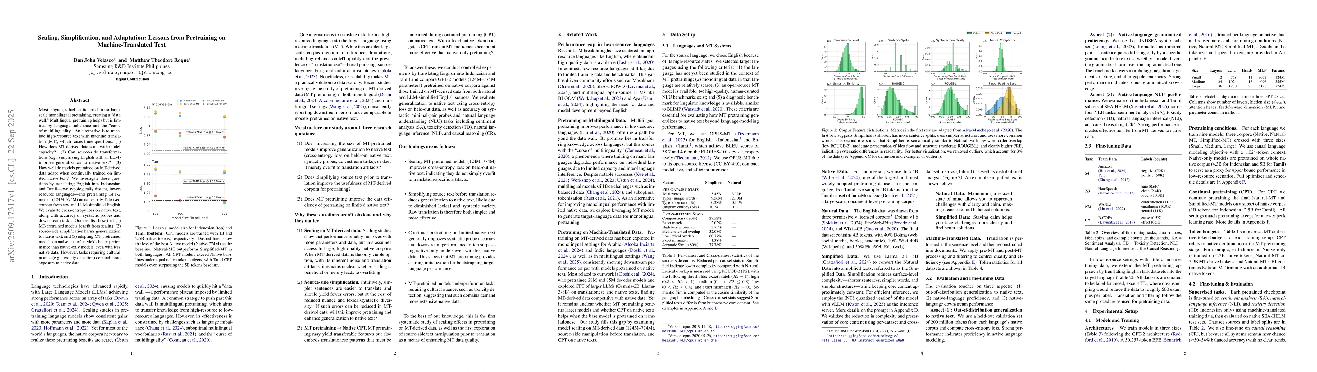 Thumbnail for Scaling, Simplification, and Adaptation: Lessons from Pretraining on
  Machine-Translated Text