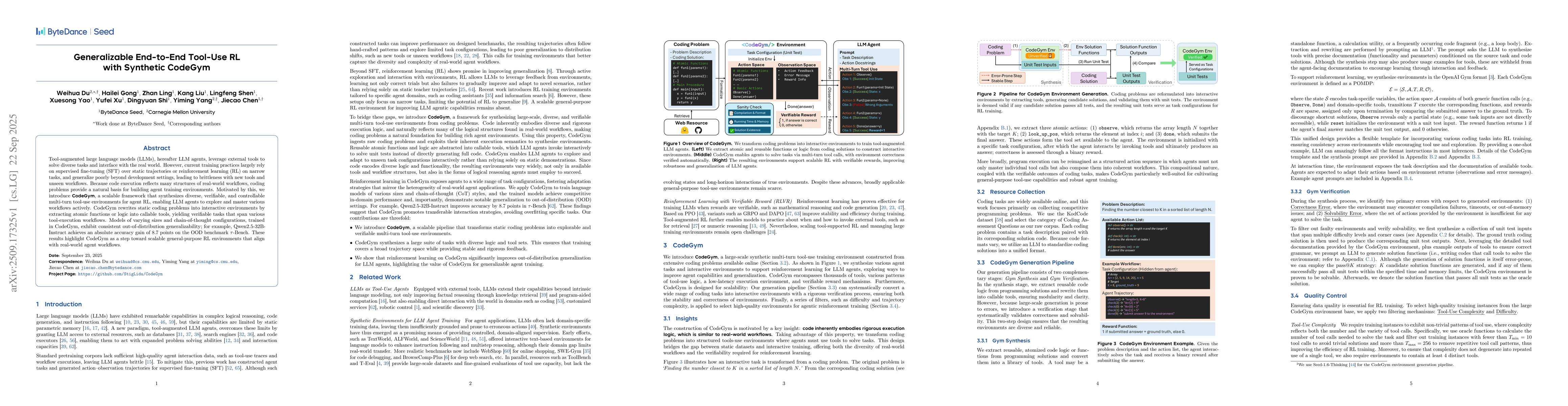 Thumbnail for Generalizable End-to-End Tool-Use RL with Synthetic CodeGym