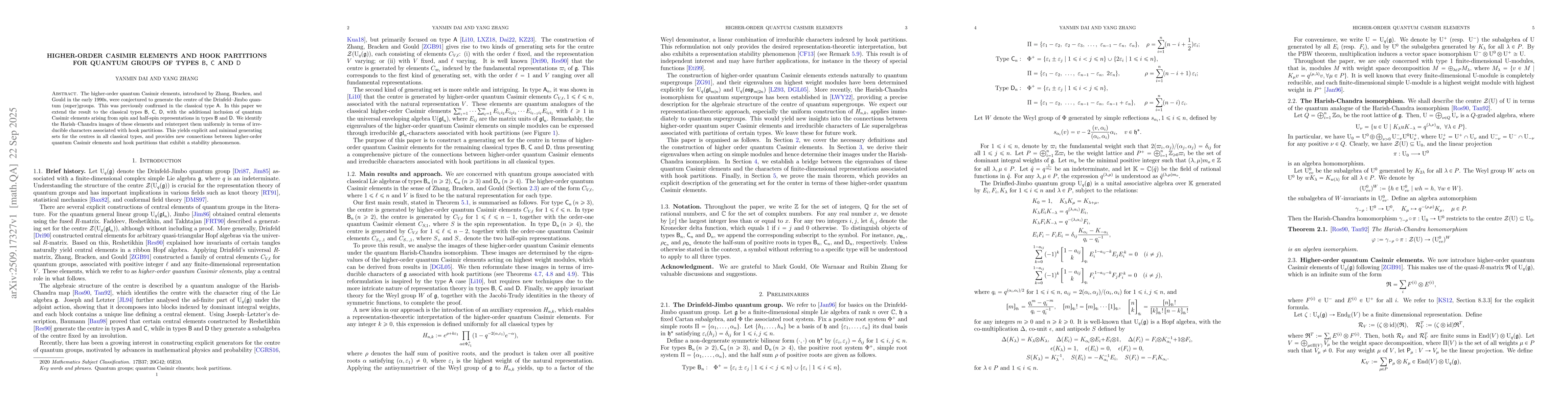 Thumbnail for Higher-order Casimir elements and hook partitions for quantum groups of
  types B, C and D