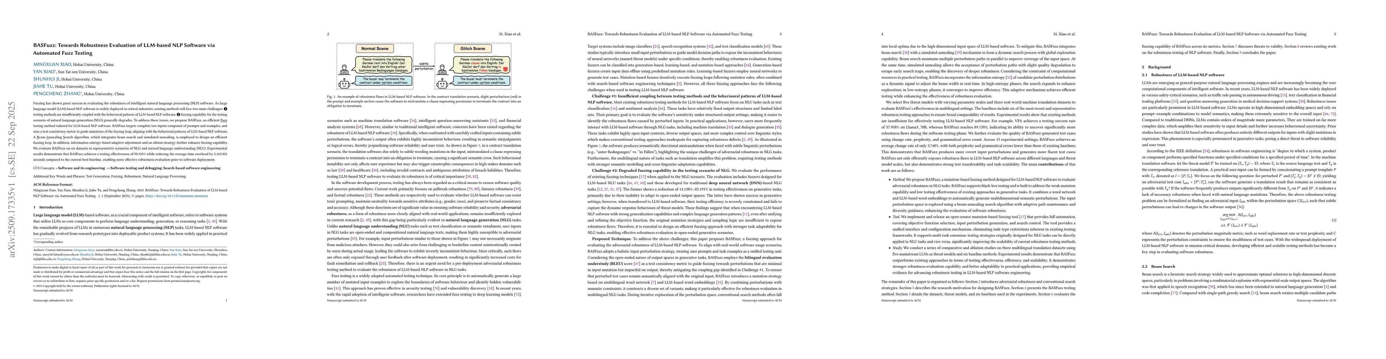 Thumbnail for BASFuzz: Towards Robustness Evaluation of LLM-based NLP Software via
  Automated Fuzz Testing