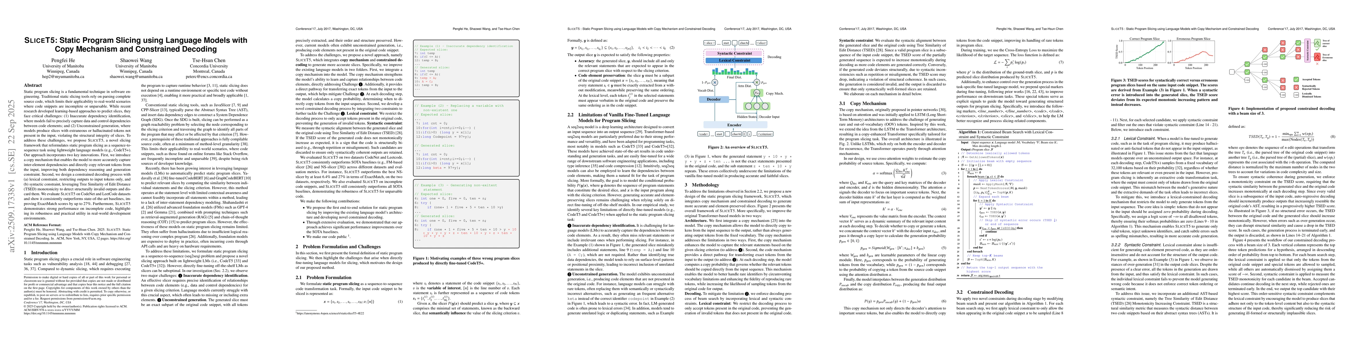 Thumbnail for SLICET5: Static Program Slicing using Language Models with Copy
  Mechanism and Constrained Decoding